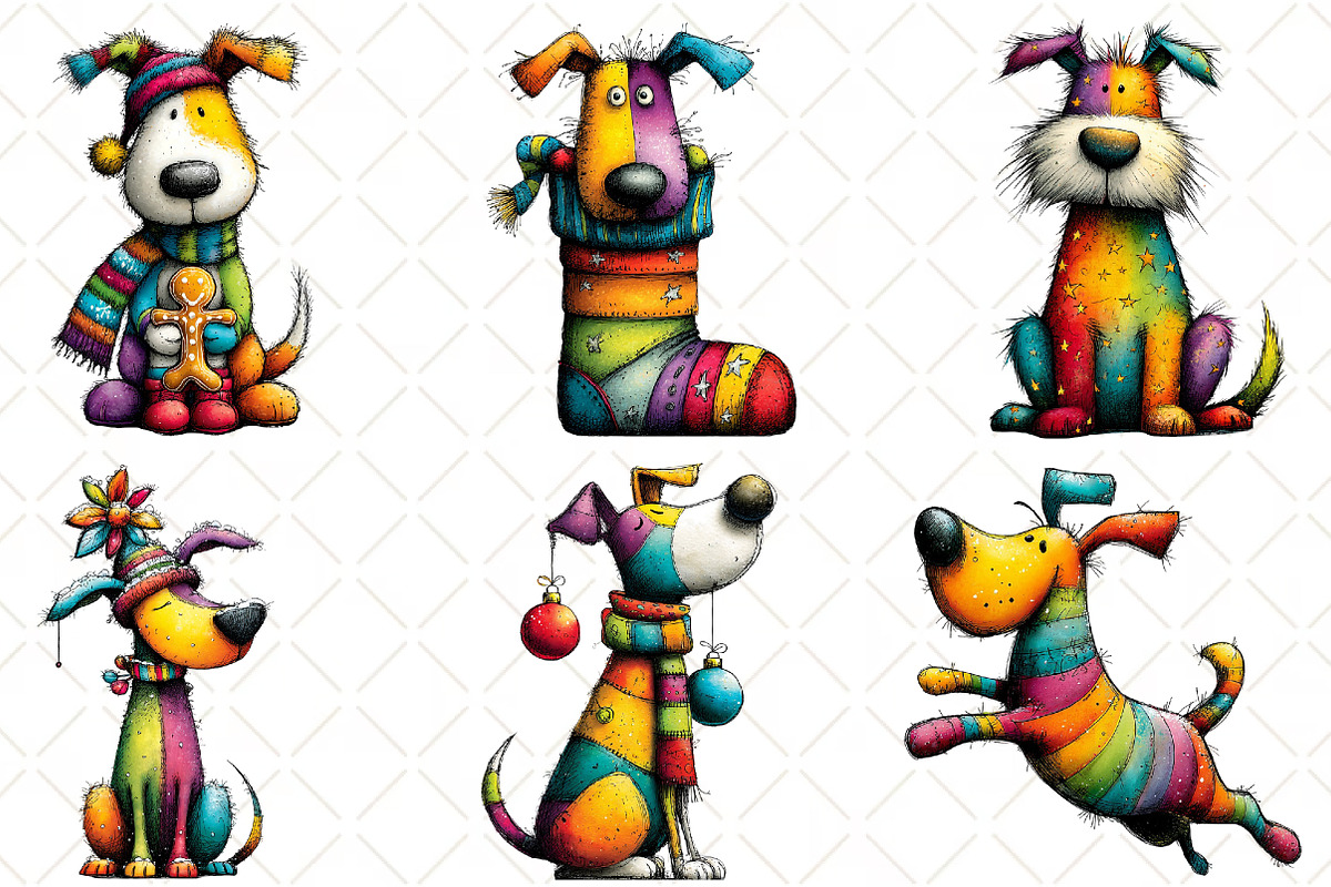 Whimsical Christmas Dog Clipart, an Illustration by Black Bird Studio (Photo 3 of 6)
