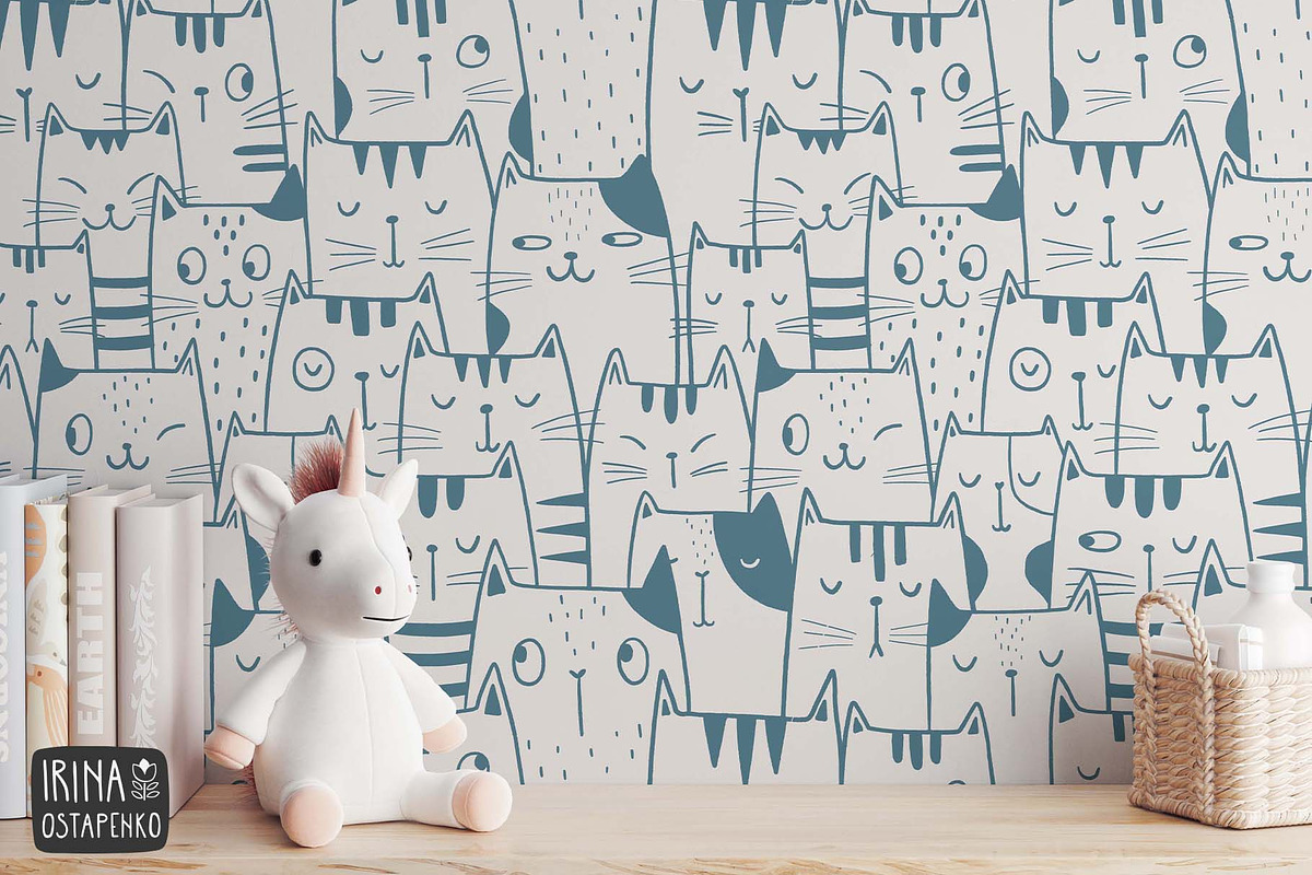 Cute Cats Seamless Pattern, a Wallpaper Graphic by Irina Ostapenko (Photo 3 of 5)