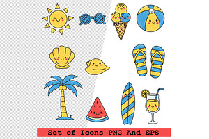 Set of summer icons in hand drawn, an Icon by one-touch