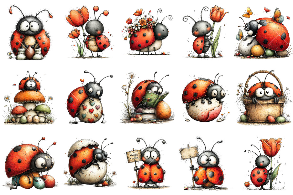 Whimsical Easter Ladybug Clipart, an Illustration by OK Design (Photo 3 of 6)