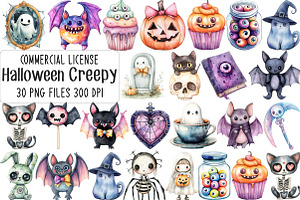 Kawaii Creepy Halloween Clipart, an Illustration by CraftArtStudio