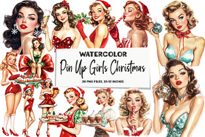 Pin Up Girls Christmas Clipart, an Illustration by DreamArtGraphic