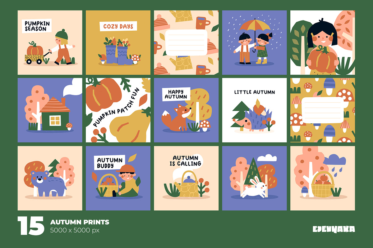 Hello Autumn. Clipart & Patterns, an Animal Illustration by Ejevyaka (Photo 2 of 9)