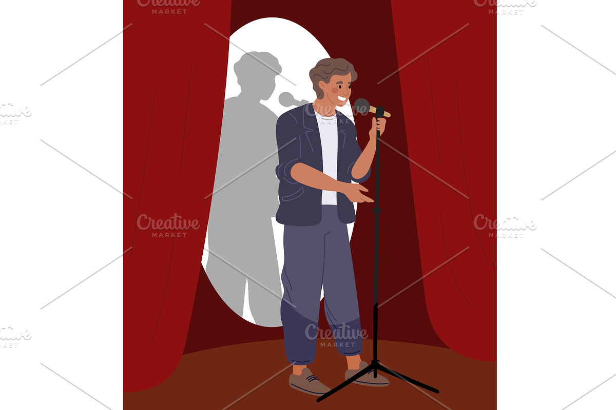 Male comedian with stand up desk and, a Person Illustration by Vectorbuum