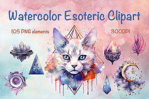 Watercolor Esoteric Elements Clipart