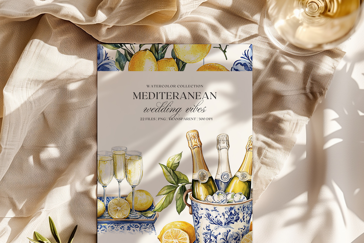 Watercolor Mediterranean Wedding Set, a Decorative Illustration by ThaismotaCreativeCo (Photo 2 of 5)