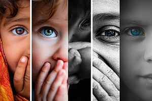 Diverse expressions of curiosity captured through children's eyes in unique por, a Background Photo by AlyaAnd