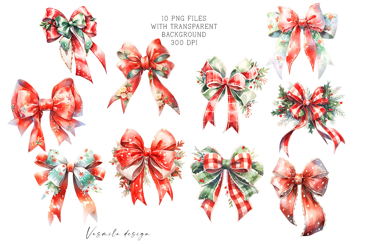 Christmas Decorative Bows Clipart, a Decorative Illustration by Vasmila (Photo 3 of 6)