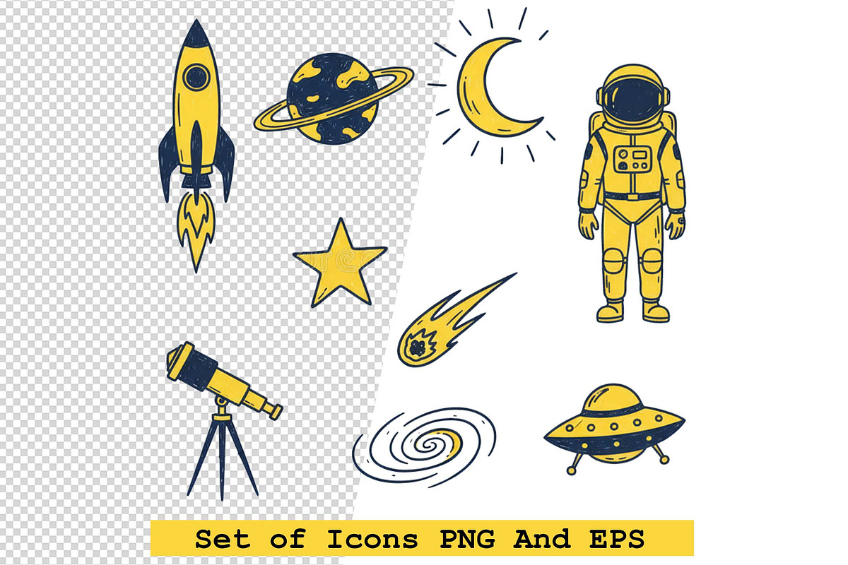 Set of  space icons in hand drawn, an Icon by one-touch