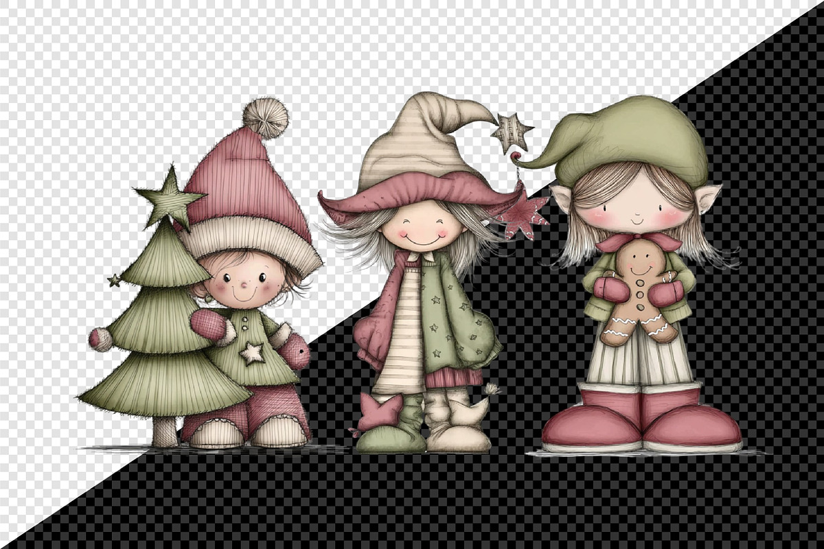 Whimsical Christmas Elf Clipart, an Illustration by Creative Art (Photo 9 of 11)