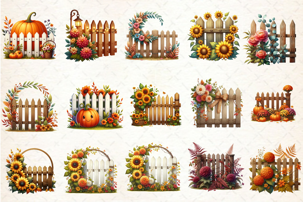 Autumn Flowers Fence Clipart, an Illustration by Rose Art (Photo 2 of 4)