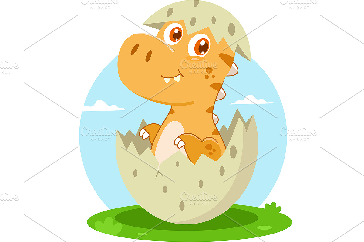 Cute Baby Dinosaur Cartoon Character, an Illustration by HitToon