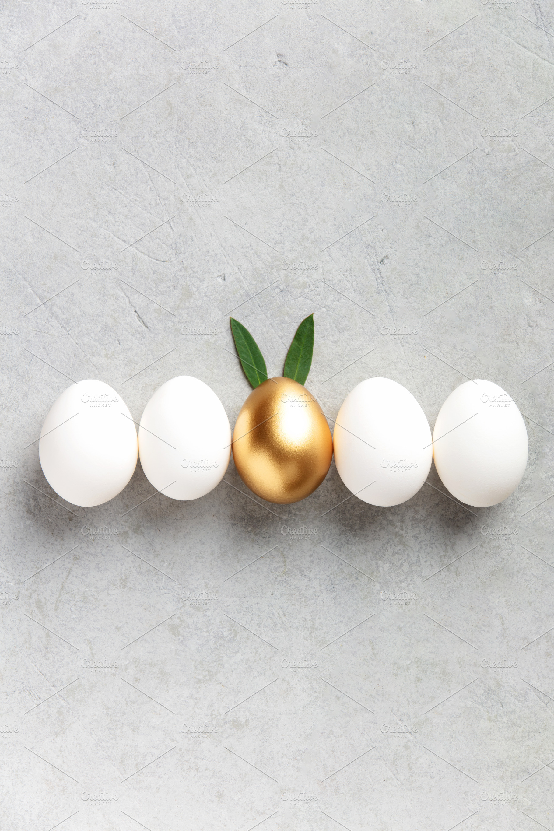 Creative Easter Concept with Golden Egg and Bunny Ears, a Holiday Photo by Natalia Klenova's Shop