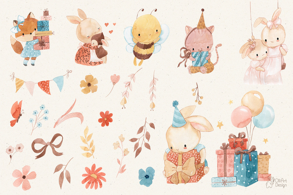 BIRTHADY PARTY. Watercolor clipart, an Object Graphic by OlliArtDesign (Photo 2 of 5)