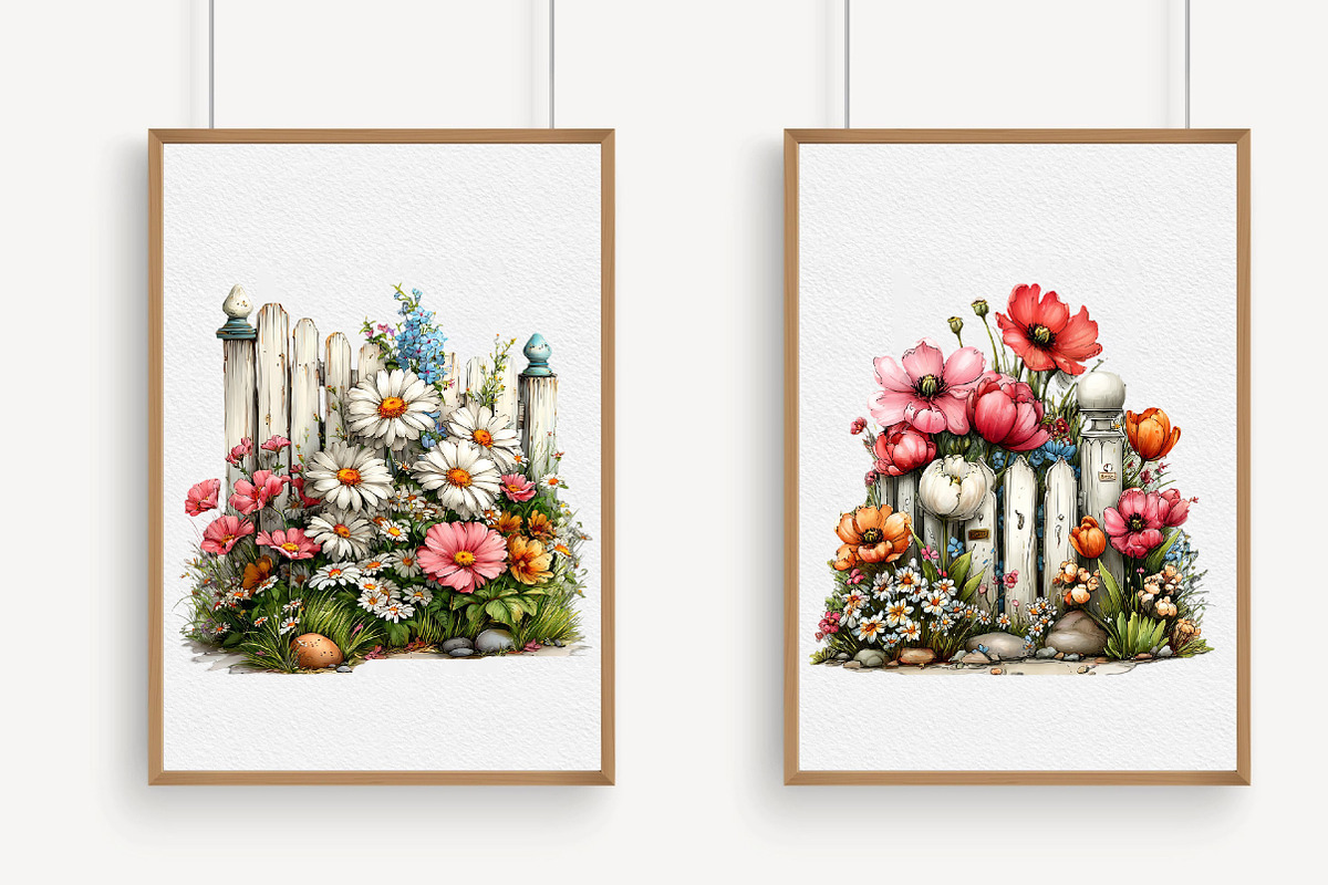 Watercolor Fence Flowers Clipart, an Illustration by Libby Wishes (Photo 4 of 7)