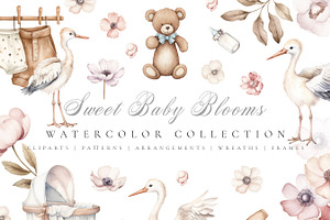 Watercolor Newborn Clipart Cute Set