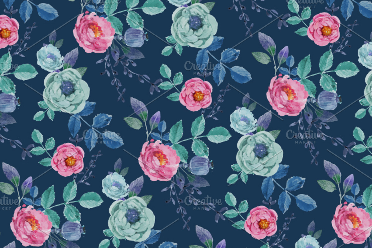 Seamless Watercolor  Floral Patterns, a Pattern Graphic by Cheeba Ribba Designs (Photo 3 of 3)