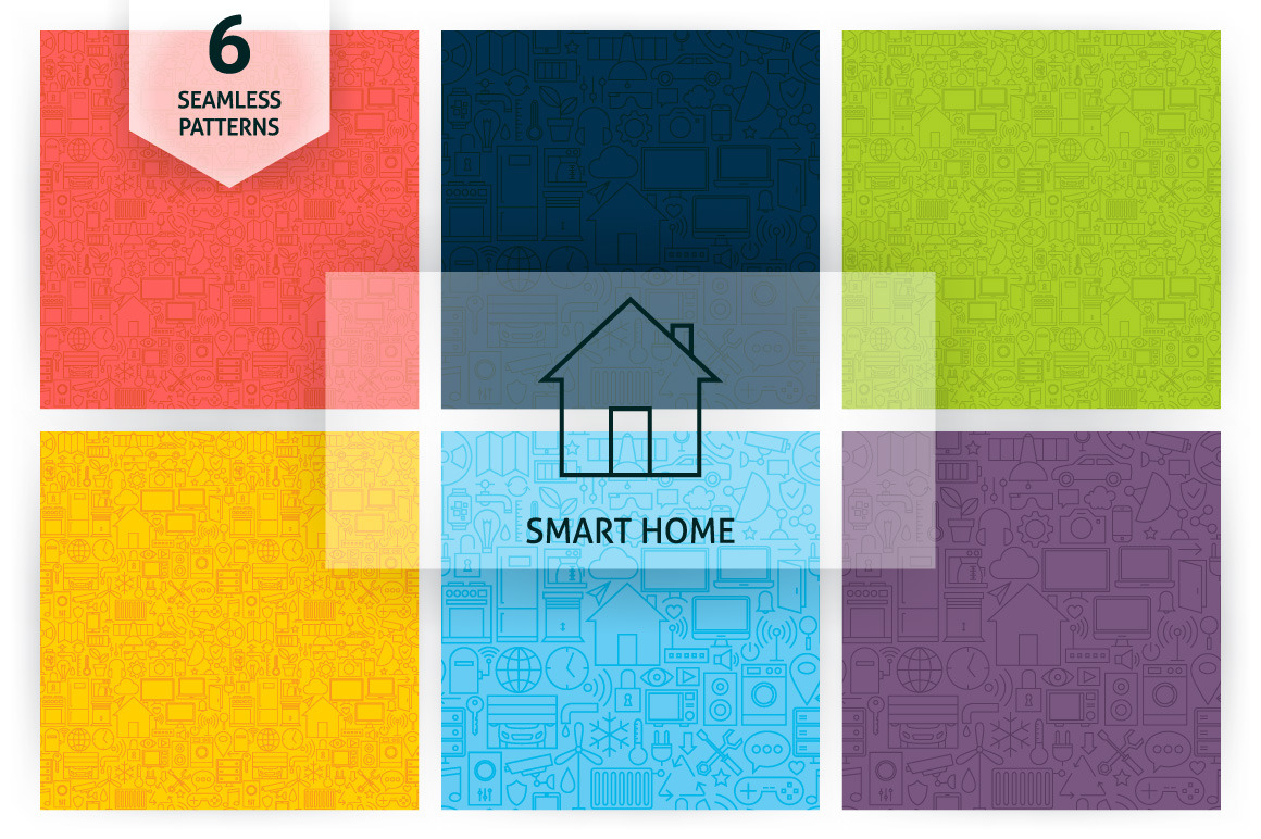 Smart House Line Seamless Patterns