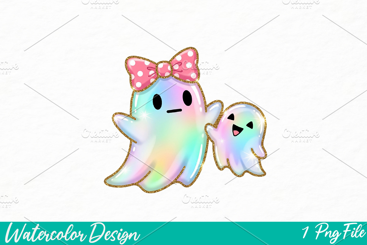 Iridescent Ghost Pumpkin PNG, an Illustration by Watercolor design (Photo 1 of 3)
