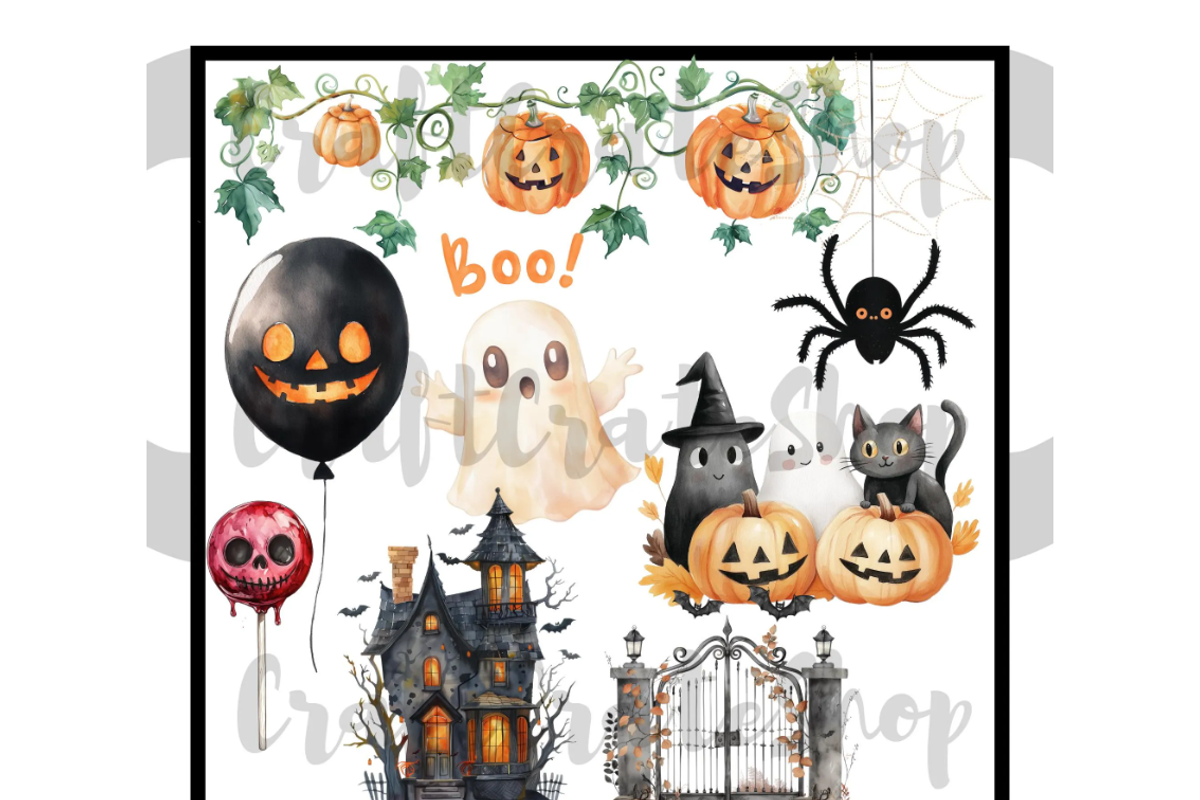 Cute Halloween Watercolor Clipart, an Illustration by CraftCrateShop (Photo 7 of 7)