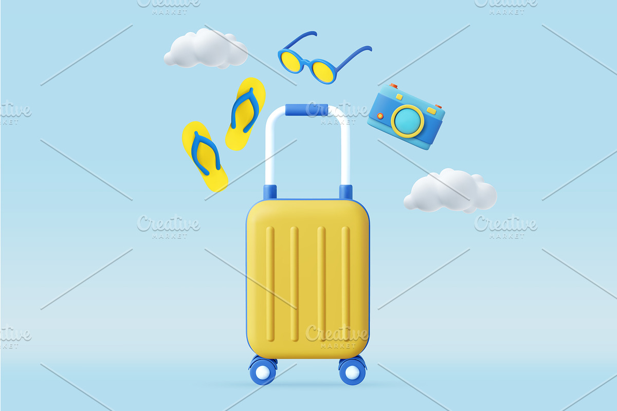3d Summer Vacation Travel Luggage, a Transportation Illustration by ModVector