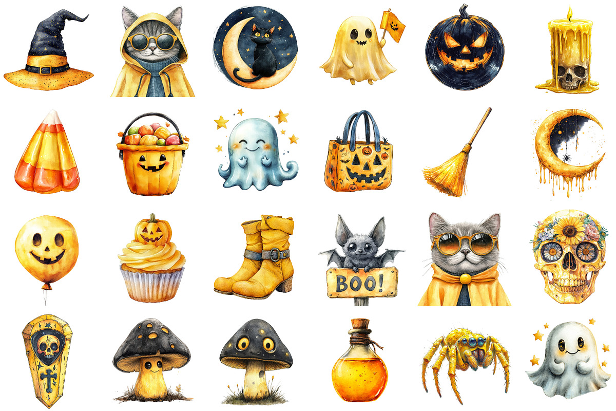 Yellow Retro Halloween Clipart, an Illustration by Sublimation Artist (Photo 2 of 6)