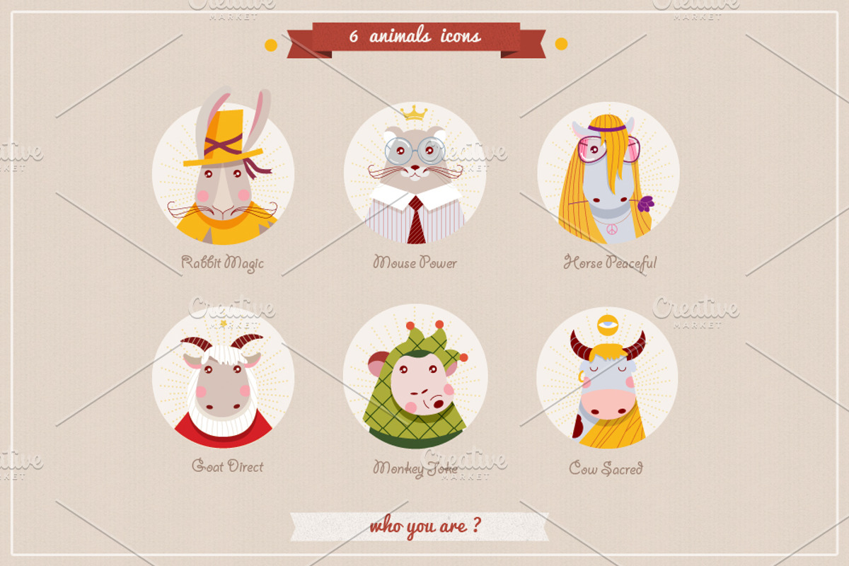 6 animlas characters icons
