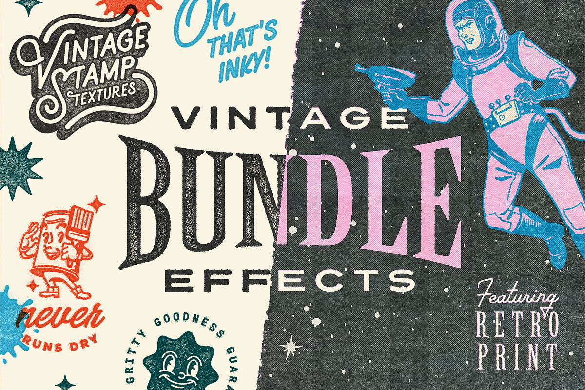 Vintage Stamp and Retro Print Combo, a Layer Style Add-On by mockstar (Photo 1 of 5)