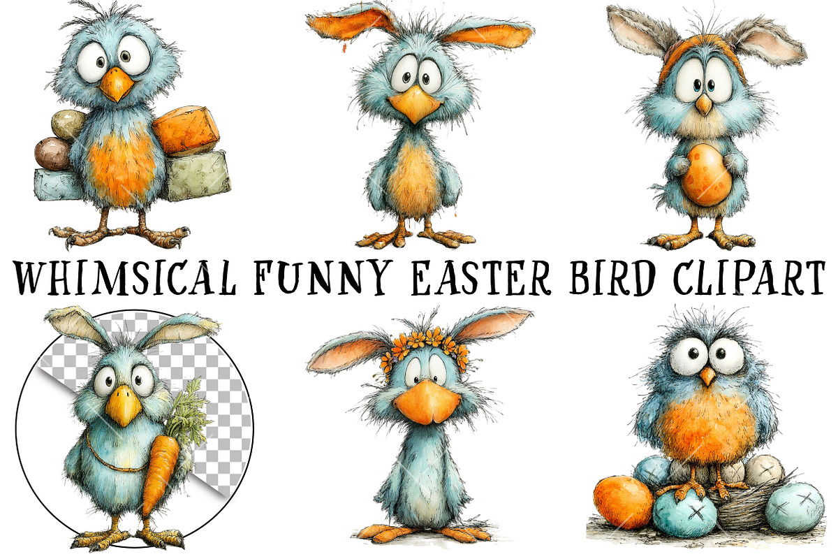 Whimsical Funny Easter Bird Clipart, an Illustration by OK Design (Photo 2 of 6)