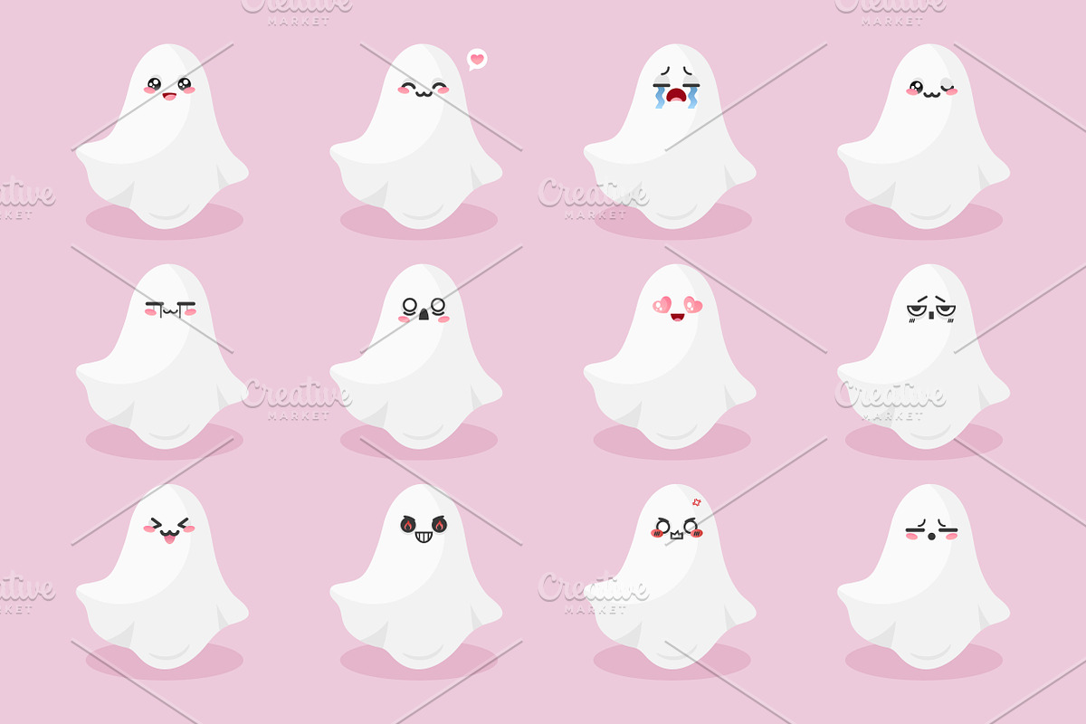 Cute Ghost Emoji Set, an Emoji Icon by PsychocheArt (Photo 1 of 3)