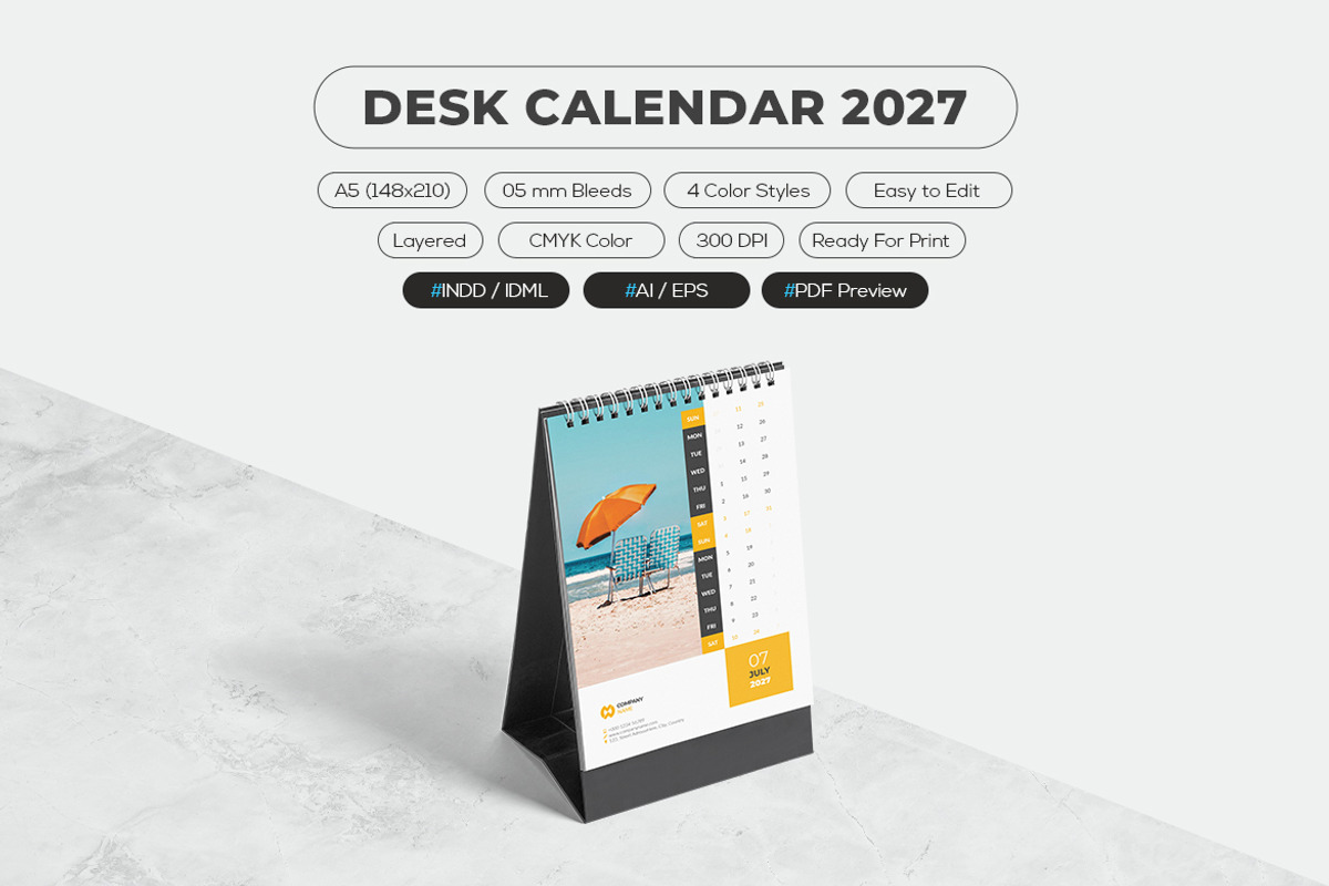 2027 Minimalist Desk Calendar, a Stationery Template by MstArtwork (Photo 4 of 6)