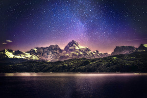 Night sky landscape with starry sky