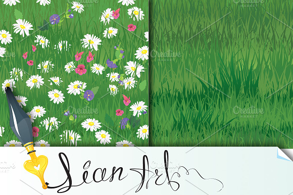 Seamless of grass and wild flowers preview 2