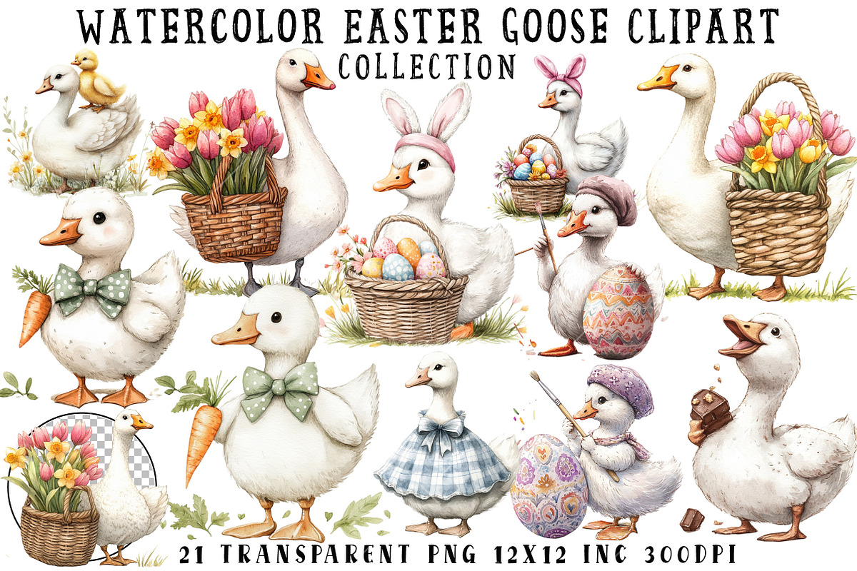 Watercolor Easter Goose Clipart, an Illustration by OK Design (Photo 1 of 6)