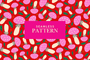 Red Hand Drawn Pattern with Mushroom, a Pattern Graphic by Art's and patterns (Thumbnail 1 of 3)