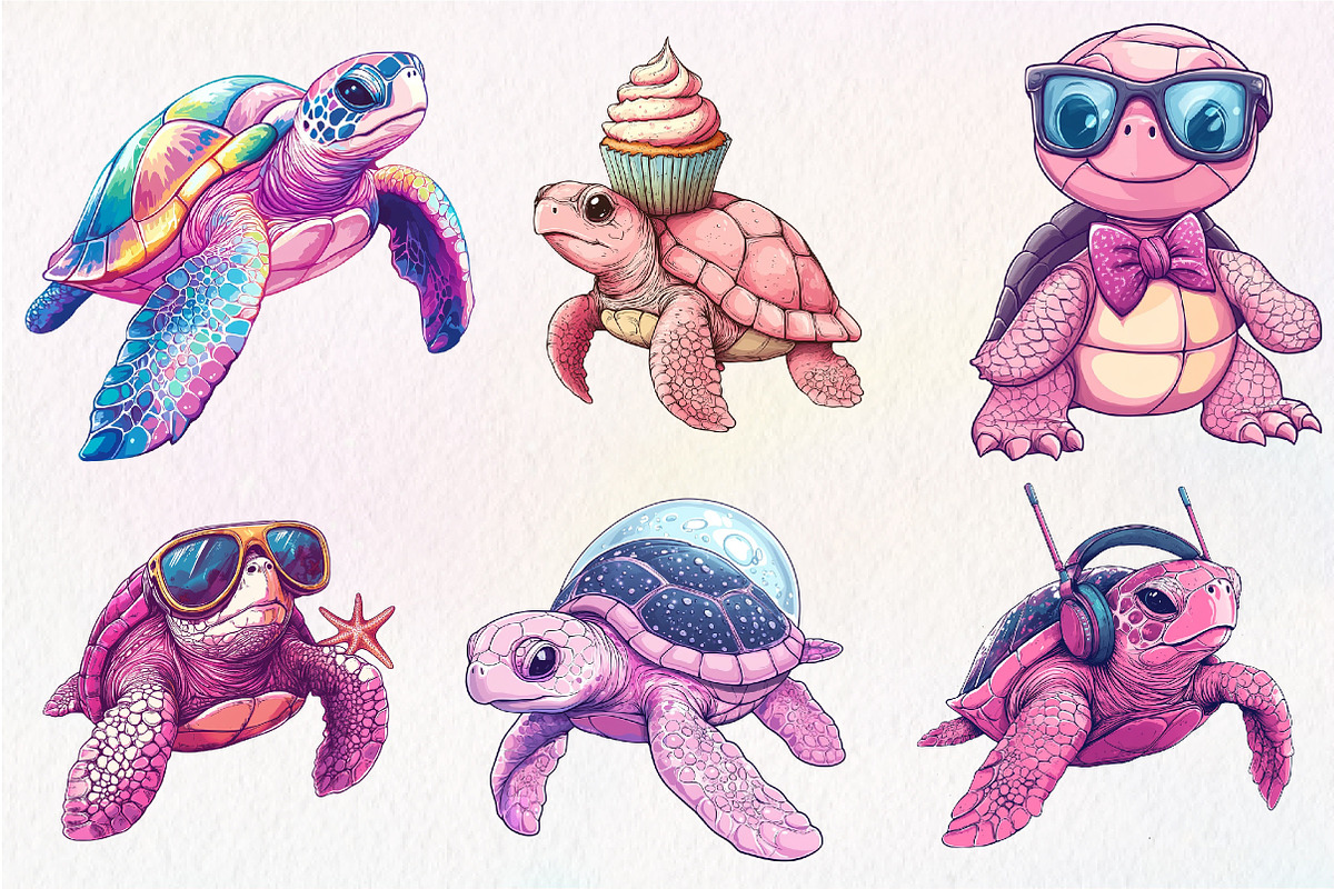 Pink Sea Turtle Clipart, an Illustration by CreationArt (Photo 5 of 9)