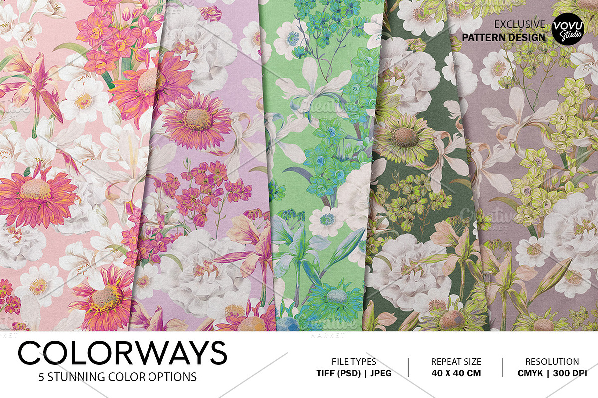 Blooming Floral Pattern Design, a Pattern Graphic by VOVU Studio (Photo 2 of 10)