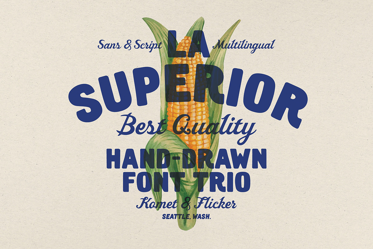 La Superior - A Hand Drawn Font Trio, a Script Font by Komet & Flicker (Photo 1 of 16)