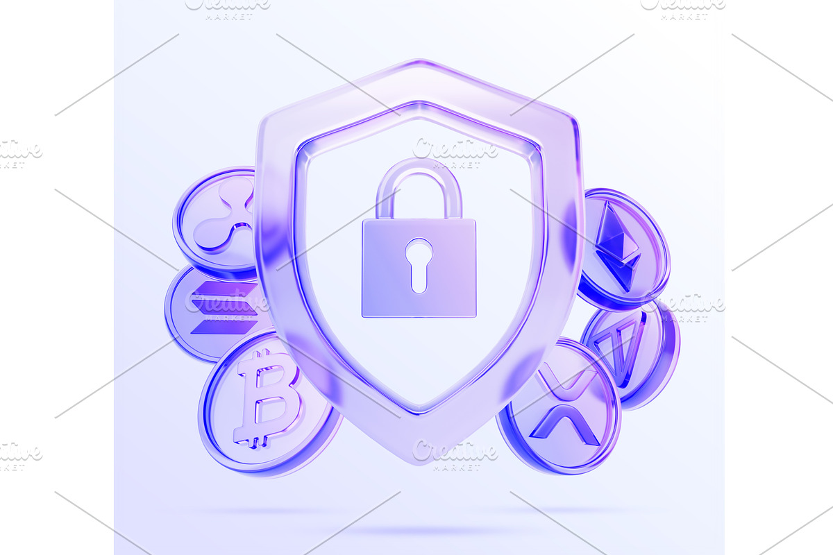 3d glass holographic shield with, a Technology Illustration by Marozhkastudio