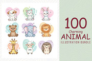 Cute animal illustration bundle, an Animal Illustration by Sofia's Fashion (Thumbnail 1 of 3)