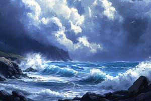 Dramatic ocean storm with dark cloud, a Photo by Pavel_design
