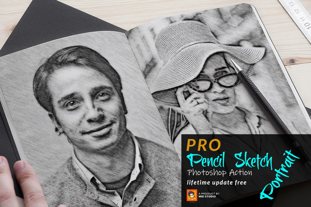 Pencil Sketch Portrait PS Action, an Action Add-On by MRI STUDIO (Photo 1 of 12)