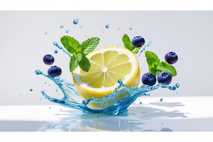 Fresh lemon slice with blueberries, an Illustration by tilialucida