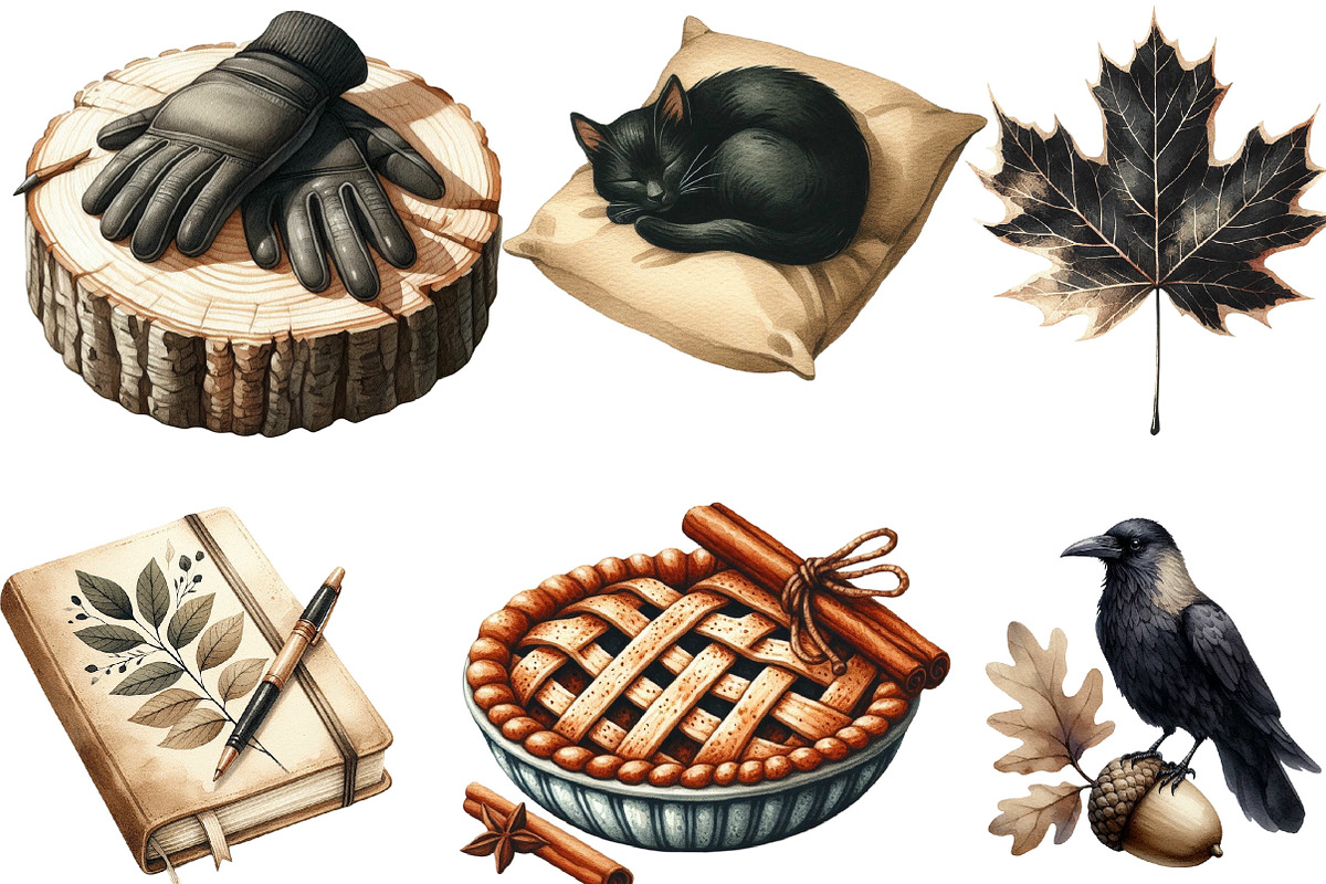 Beige & Black Autumn Watercolor PNG, an Illustration by Designking (Photo 2 of 4)