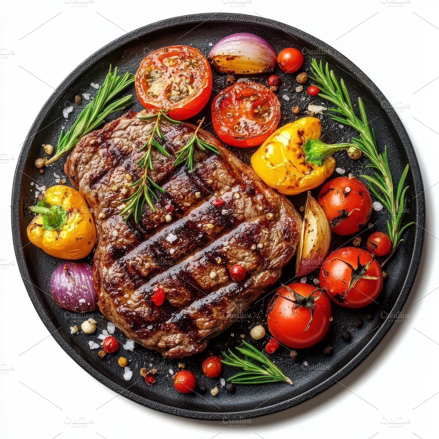 Grilled beef steak and vegetables is, a Food & Drink Photo by Pixeness Studio