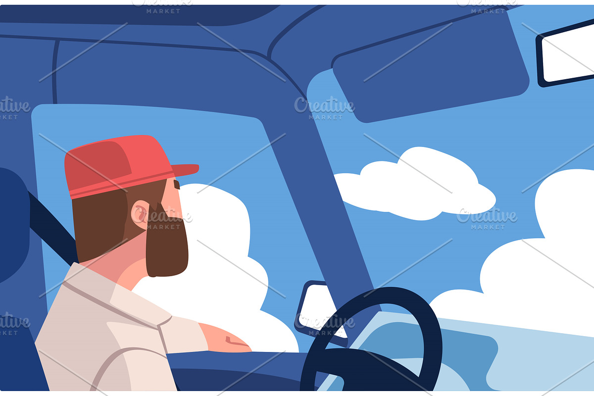 Bearded Man Character Driving Car, a Person Illustration by TopVectors ...