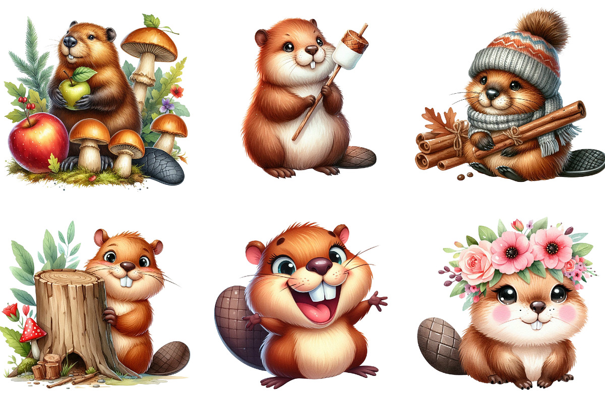 Cute Beaver Woodland Animals Clipart, an Illustration by DreamArtGraphic (Photo 3 of 6)