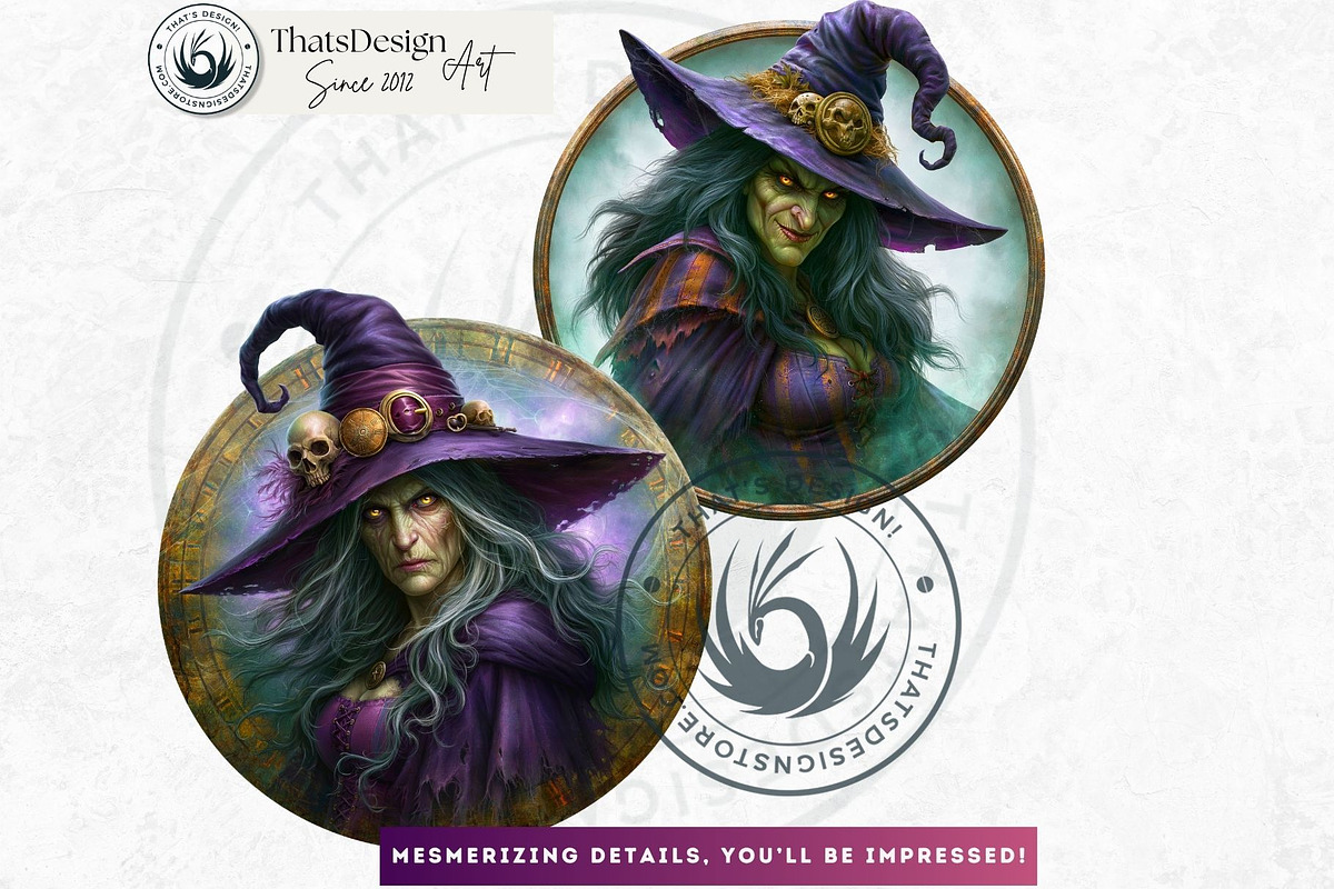 Halloween Witches Medaillons, a Seasonal Illustration by ThatsDesignArt (Photo 10 of 16)