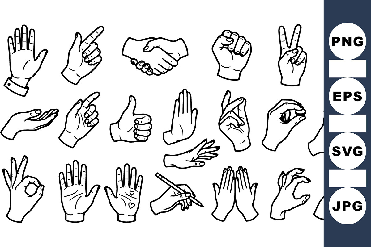 Hand Gesture Line Art Set, an Illustration by designvectx (Photo 3 of 3)