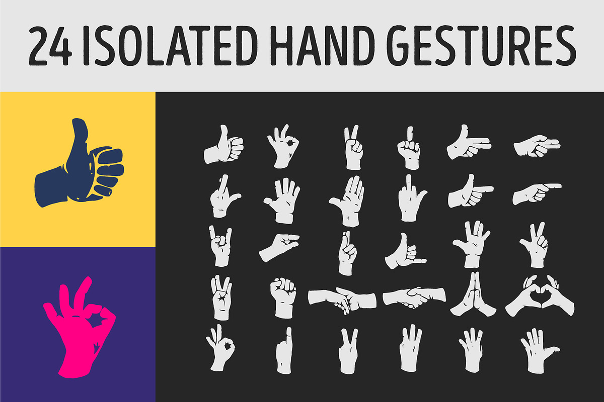 24  isolated hand gestures. Digits h, an Icon by illusign